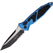 Microtech 161A2BL Auto Socom Elite Two-Tone Part Serrated Tanto Button Lock Knife Blue/Black Traction Handles