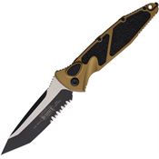 Microtech 161A2TA Auto Socom Elite Two-Tone Part Serrated Tanto Button Lock Knife Tan/Black Traction Handles