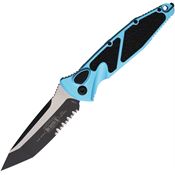 Microtech 161A2TQ Auto Socom Elite Two-Tone Part Serrated Tanto Button Lock Knife Turquoise/Black Traction Handles