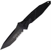 Microtech 161A2TX4 Auto Socom Elite Black Part Serrated Tanto Button Lock Knife Black/Black Traction Handles