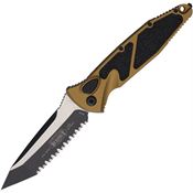 Microtech 161A3TA Auto Socom Elite Two-Tone Serrated Tanto Button Lock Knife Tan/Black Traction Handles