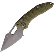 Microtech 16910APOD Auto Stitch Apocalyptic Wharncliffe Button Lock Knife OD Green Alum Handles