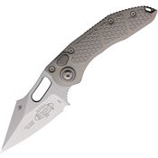 Microtech 16910NC Auto Stitch Stonewash Button Lock Knife Gray Alum Handles