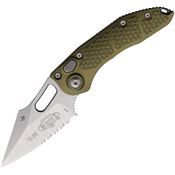 Microtech 16911OD Auto Stitch Stonewash Part Serrated Button Lock Knife OD Green Alum Handles