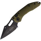 Microtech 1691OD Auto Stitch Black Wharncliffe Button Lock Knife OD Green Alum Handles