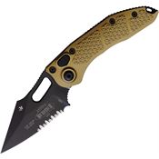 Microtech 1692TA Auto Stitch Black Part Serrated Button Lock Knife Tan Alum Handles