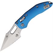 Microtech 18256 Stitch Stonewash Part Serrated Ram-Lok Knife Blue Fluted Handles