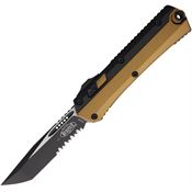 Microtech 1852TA Auto Glykon Two-Tone Part Serrated Tanto OFT Knife Tan/Black Handles