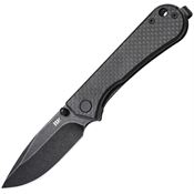 NuKnives 131009 Kumpanter Black Stonewash D2 Carbon Steel Drop Point Linerlock Knife Carbon Fiber Handles