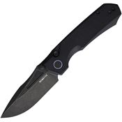 Remette NGD1 Rhino Black Stonewash Button Lock Knife Black G10 Handles