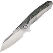Remette TPOA Kestrel Satin Reverse Tanto Framelock Knife GrayTitanium/Jungle Wear Carbon Fiber Handles