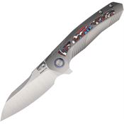Remette TPOB Kestrel Satin Reverse Tanto Framelock Knife GrayTitanium/Red White Blue Carbon Fiber Handles