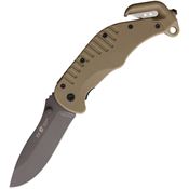 Euro Security EKK01 Rescue Gray Drop Point Linerlock Knife Tan Handles