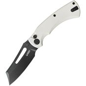 Kubey 378E Dheo EDC Black Stonewash Wharncliffe Button Lock Knife White G10 Handles