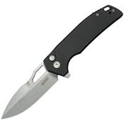Kubey 316N RDF Stonewash Spear Point Button Lock Knife Black G10 Handles