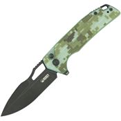 Kubey 316M RDF Black Stonewash Button Lock Knife Camo G10 Handles