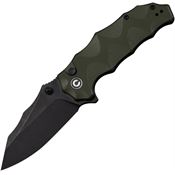 Civivi 240281 Natterjack Black Stonewash Clip Point Button Lock Knife OD Green G10 Handles