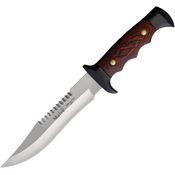 Muela 98018 Satin Clip Point Fixed Blade Knife Brown Finger Groove Wood Handles