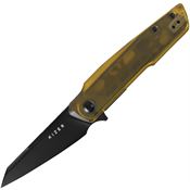 Kizer V3725A1 Skinner Black Reverse Tanto Linerlock Knife Amber PEI Handles