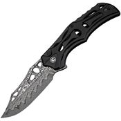 Civivi 23083DS1 Biophase Damascus Clip Point Button Lock Knife Black Handles