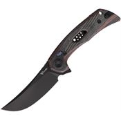 Reate 195 PL-7 Black Pivot Lock Knife Black/Red Micarta Handles
