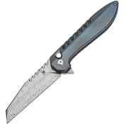 Kansept 1093F1 Kosame Damascus Wharncliffe Button Lock Knife Blue/Shredded Carbon Fiber Handles