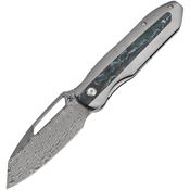 Kansept 1106A5 Thunderhead Damascus Reverse Tanto Linerlock Knife Stonewash/Artic Storm Fat Carbon Fiber Handles