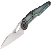 Noc MT3210 MT-32 Satin Wharncliffe Button Lock Knife Gray/Green Handles
