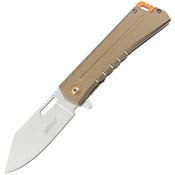 Mtech A2046TN Assist Open Satin Clip Point Linerlock Knife Tan Aluminum Handles