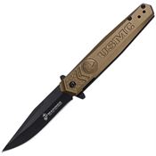 USMC MA3009GN Assist Open Black Linerlock Knife Green Aluminum Handles