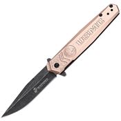 USMC MA3009TN Assist Open Blackwash Linerlock Knife Tan Aluminum Handles