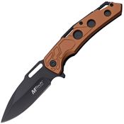 Mtech A2026BN Assist Open Black Drop Point Linerlock Knife Brown Aluminum Handles
