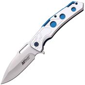 Mtech A2026SL Assist Open Satin Drop Point Linerlock Knife Silver Aluminum Handles