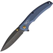 Browning 0572B Black Stonewash Linerlock Knife Blue Aluminum Handles