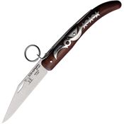 Okapi 02560 Keyring Lock Folder Knife Tumbled 1075HC Clip Point Knife Brown Wood Handles