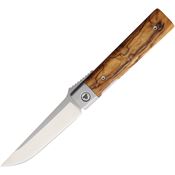 Trivisa YZ04JGL Dolphin Satin 14C28N Drop Point Linerlock Knife Olive Wood Handles