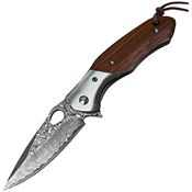 ElitEdge 10B009WD Large Damascus Drop Point Linerlock Knife Wood Handles