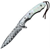 ElitEdge 10B005WP Damascus Drop Point Linerlock Knife MOP Handles