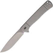 WIN+ 4369G Bead Blast D2 Drop Point Framelock Knife Gray Textured Titanium Handles