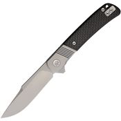 WIN+ 4368C Bead Blast D2 Drop Point Framelock Knife Gray Carbon Fiber Handles