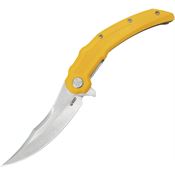 Kubey 346C Wave Crest Satin 14C28N Linerlock Knife Yellow G10 Handles