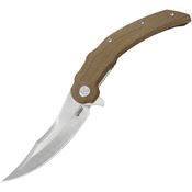 Kubey 346D Wave Crest Satin 14C28N Linerlock Knife Brown Micarta Handles