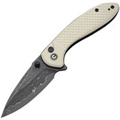 Civivi 24031DS1 Faeger Damascus Drop Point Button Lock Knife Ivory G10 Handles