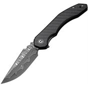 Civivi 23050DS2 BluetickDamascus Linerlock Knife Black/Carbon Fiber Handles