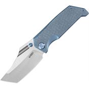 Kubey 402B Hamster Satin 14C28N Clip Point Framelock Knife Blue Textured Titanium Handles