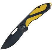 Defcon 1002BKYL Black Fang Lite Black MagnaCut Drop Point Button Lock Knife Black/Yellow G10 Handles