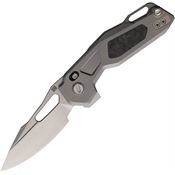 Ketuo M050 Mini Griffin Satin M390 Button Linerlock Knife Gray/Shreded Carbon Fiber Handles