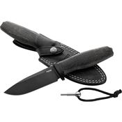 LionSTEEL AHBBLB ACHA Black M390 Fixed Blade Knife Black Burlap Micarta Handles