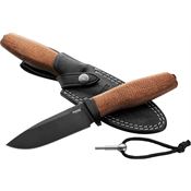 LionSTEEL AHBBLN ACHA Black M390 Fixed Blade Knife Natural Burlap Micarta Handles