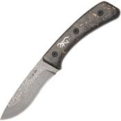 Browning 0570B 2025 Medallion Damascus Drop Point Fixed Blade Knife Gold Flake Carbon Fiber Handles